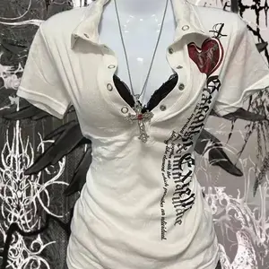 Subculture y2k millennial outfit hot girl white short-sleeved T-shirt female Vintage vintage slim waist top ins