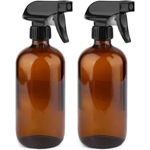 16 oz 2 Pack Amber Glass Spray Bottles, Refillable Empty Dark Glass Spray Bottle Great for Cleaning Solutions, Essential Oils, Hair, and Plants, Adjustable Nozzle for squirting and Mist