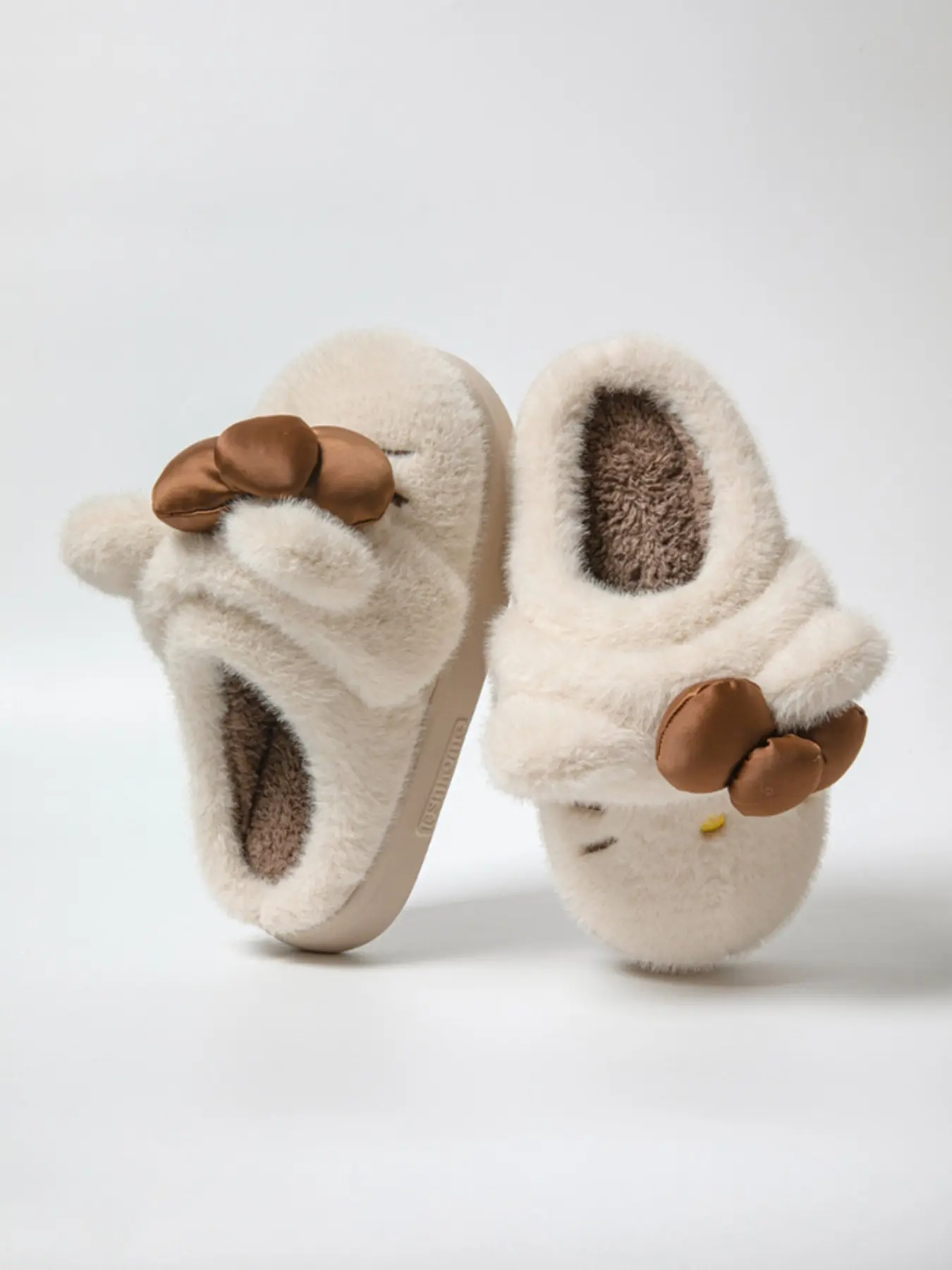 Women's Cartoon Bow Cotton Slippers, Warm Soft Thick Sole, Durable Textile Upper, Embroidered Design, Fall & Winter Indoor Home House Shoes
