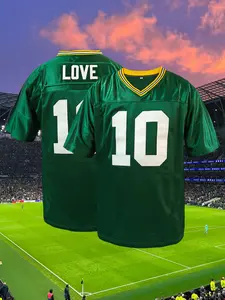 Men's #10 Green Bay Football Jersey, Breathable Retro Mesh Stitched Football T-Shirts,V-Neck Pullover, Loose Fit Short Sleeve Top for Training & Games,Party, Football Uniform
