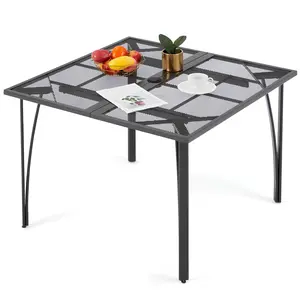 39.4" Square Outdoor Metal Dining Table for 4 with 1.6" Umbrella Hole, All-Weather Patio Table for Garden, Backyard, Poolside (Dark Grey)