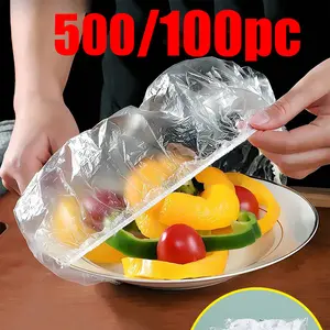 100/500pc disposable food preservation film cover, Plastic, food cover preservation cover plate, kitchen nylon packaging bag storage bag, thickened kitchen preservation film, household refrigerator food preservation film elastic telescopic cover