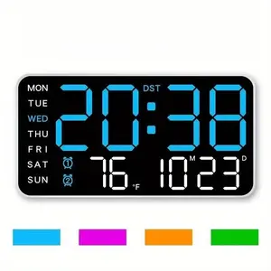 Large Digital Wall Clock with LED Display, LED Alarm Clock, Date & Temperature Timer, Ideal Gift for the Elderly, Living Room & Bedroom Decor