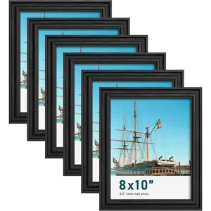 8x10 Picture Frame Set of 6, Display Pictures 5 x 7 with Mat or 8 x 10 Without Mat, Wall Gallery Photo Frames for Wall Mounting or Tabletop Display, Black Woodgrain