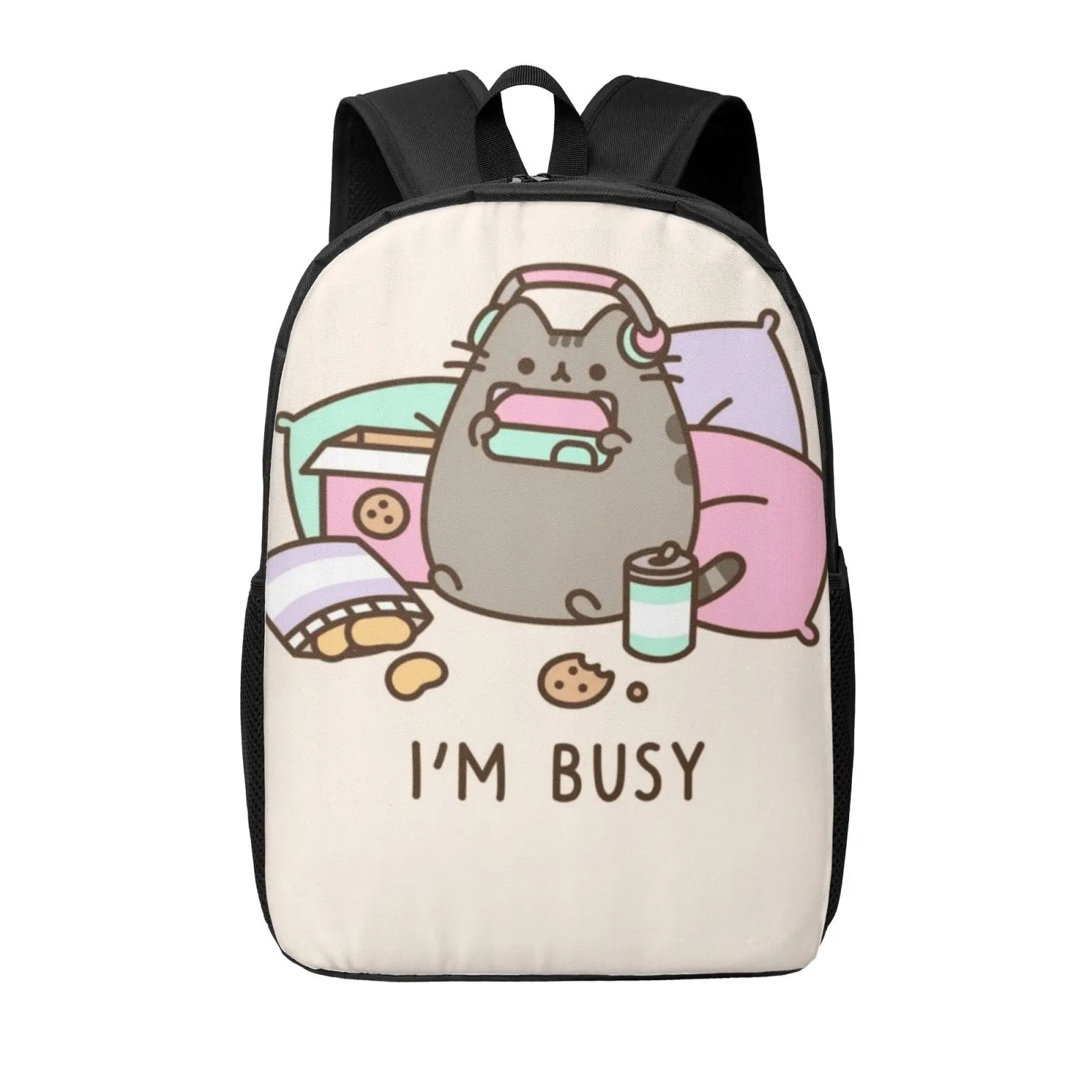 Pusheen All Over Print Casual Backpack The Cat gifts for Cat Ladies Laptop Backpack for Travel Hiking Lightweight Anime Rucksack Daily Essentials Camping Daypack Computer Backpack