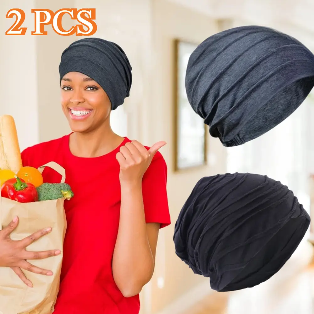 2 Pack Cotton Casual Hat, Casual Chemotherapy Hat, Multi-purpose Outdoor Warm Hat, Soft and Skin-friendly, Turban Hat, Comfortable and Breathable, Suitable for Hair Loss, Keeping Warm When Going Out, Suitable for Most People