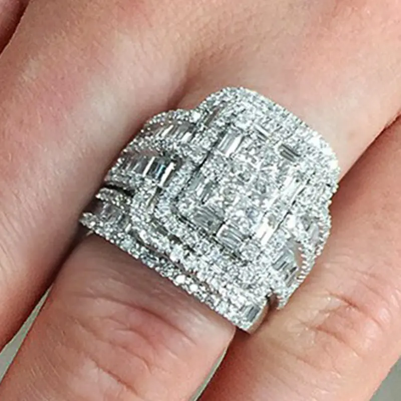 Set of 2 luxurious 925 silver rings with Cubic Zirconia stones, Valentine's Day rings, women's rings