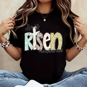 Casual Womens White T shirt Featuring He Is Risen Matthew 286 Christian Religious Easter Spring Summer Outfit