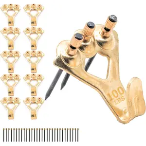 PHS 100 lb Picture Hanging Hooks – Heavy Duty Picture Hangers, 10 Pack Frame Hangers with Nails, Mirror Hanging Kit, Heavy Mirror Mounting Hardware for Drywall and Plaster