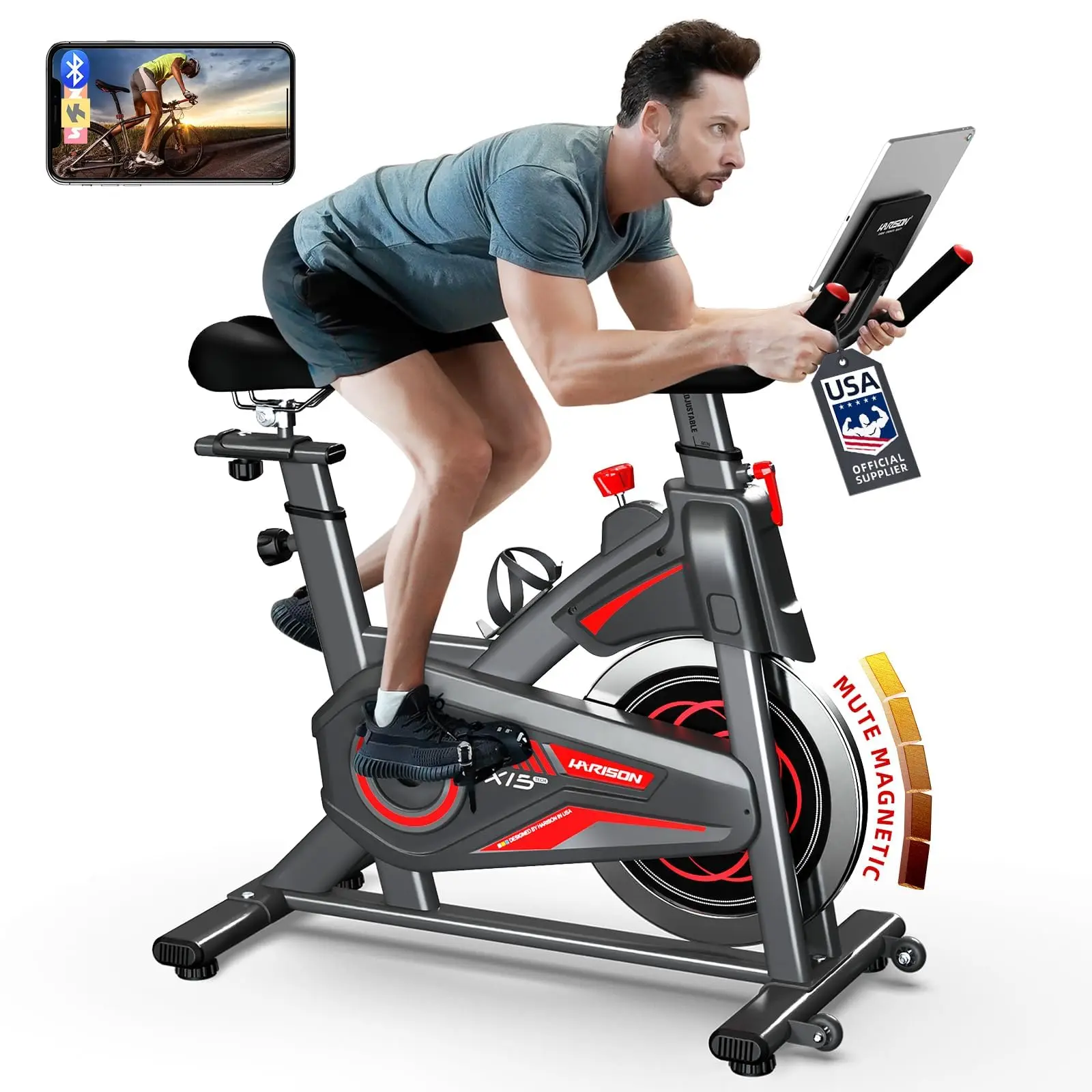 HARISON Bluetooth Magnetic Indoor Stationary Bike - 320LBS Heavy-Duty Cycle Exercise Machine, Home Fitness Machine, Recreational & Fitness Exercise Equipment for Home Gym (TKHR-X15)