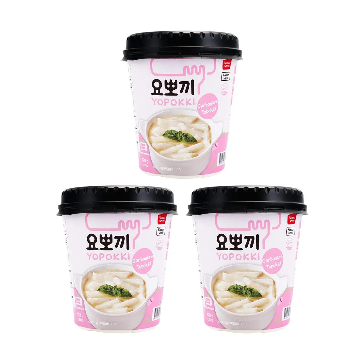 YOPOKKI Korean Tteokbokki Creamy Cheese Flavor - 3 Pack (3x120g) - Instant Microwaveable Rice Cakes - Quick & Easy Meal
