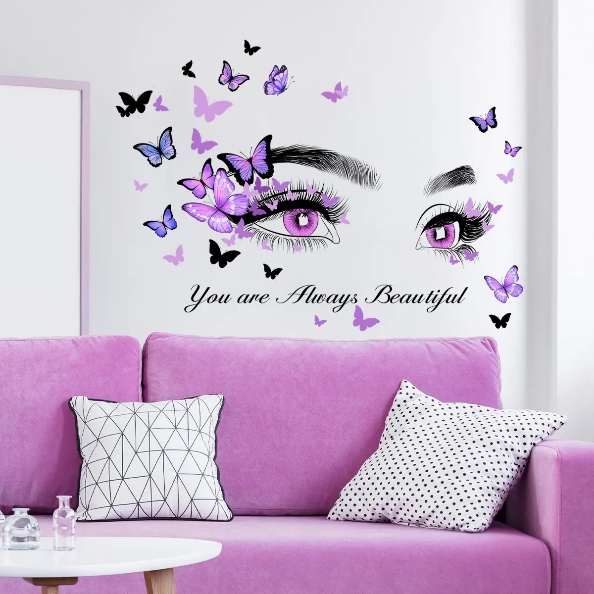 English Slogan Eye Butterfly Decorative Wall Stickers, Art Stickers, Modern Wall Sticker, Background Wall Decor for Living Room, Self-Adhesive Wall Decals, Home Decoration, Cute Wall Decor, Interior Stickers