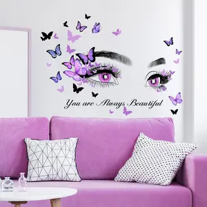 English Slogan Eye Butterfly Decorative Wall Stickers, Background Wall Decor for Living Room, Self-Adhesive Wall Decals, Home Decoration