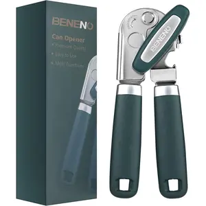Heavy Duty Hand Can Opener Manual with Magnet, Durable Sharp Carbon Steel Blade Smooth Cutting, Big Effort-Saving Knob & Soft Grip Handle, Multifunctional Kitchen Tool with Bottle Opener