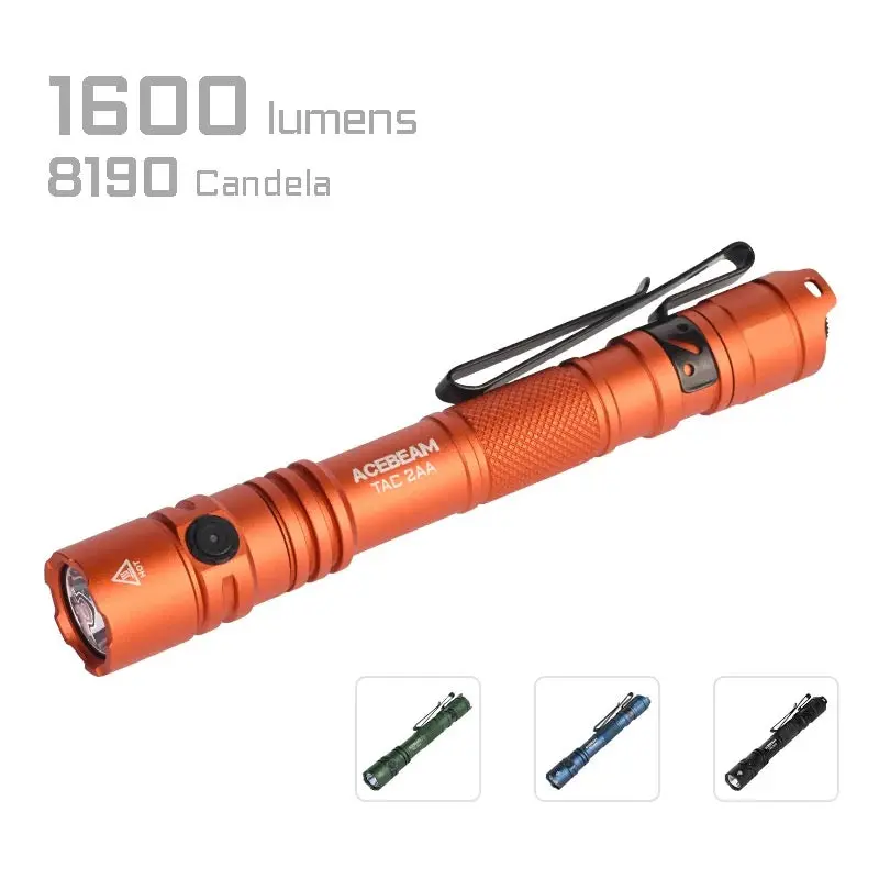 Acebeam TAC 2AA Orange Tactical Flashlight – 1400 Lumens, Dual Switch, USB-C Rechargeable, IP68 Waterproof - Multi-mode Brightness Flashlight - Portable Pocket  Light for EDC & Outdoor Use