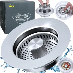 3-in-1 Kitchen Sink Drain Stopper with Strainer, Upgraded SUS304 Stainless Steel Pop Up Drain Plug, Anti-Clog Odor-Free, Universal 3.5” Drain