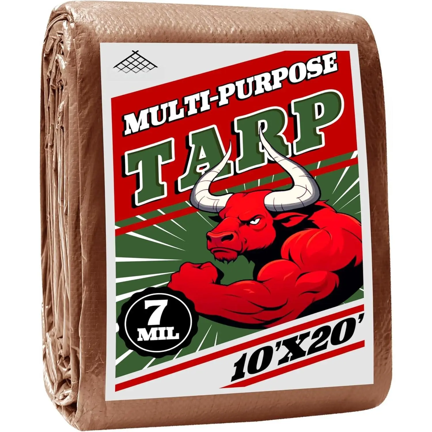 Tarp 10x20 ft   7mil Durable Grommets and Reinforced Edges,,Green/Brown Tarp, Rain Shelter,Outdoor Cover and Camping Use -by
