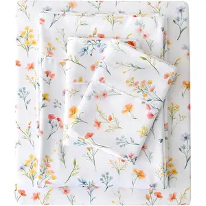 Floral Queen Sheet Set - 4 Piece Vintage Botanical Flower and Leaves Patterned Bed Sheets - Soft, Breathable Microfiber Sheets with Deep, Non-Slip Fitted Sheets & Pillowcases
