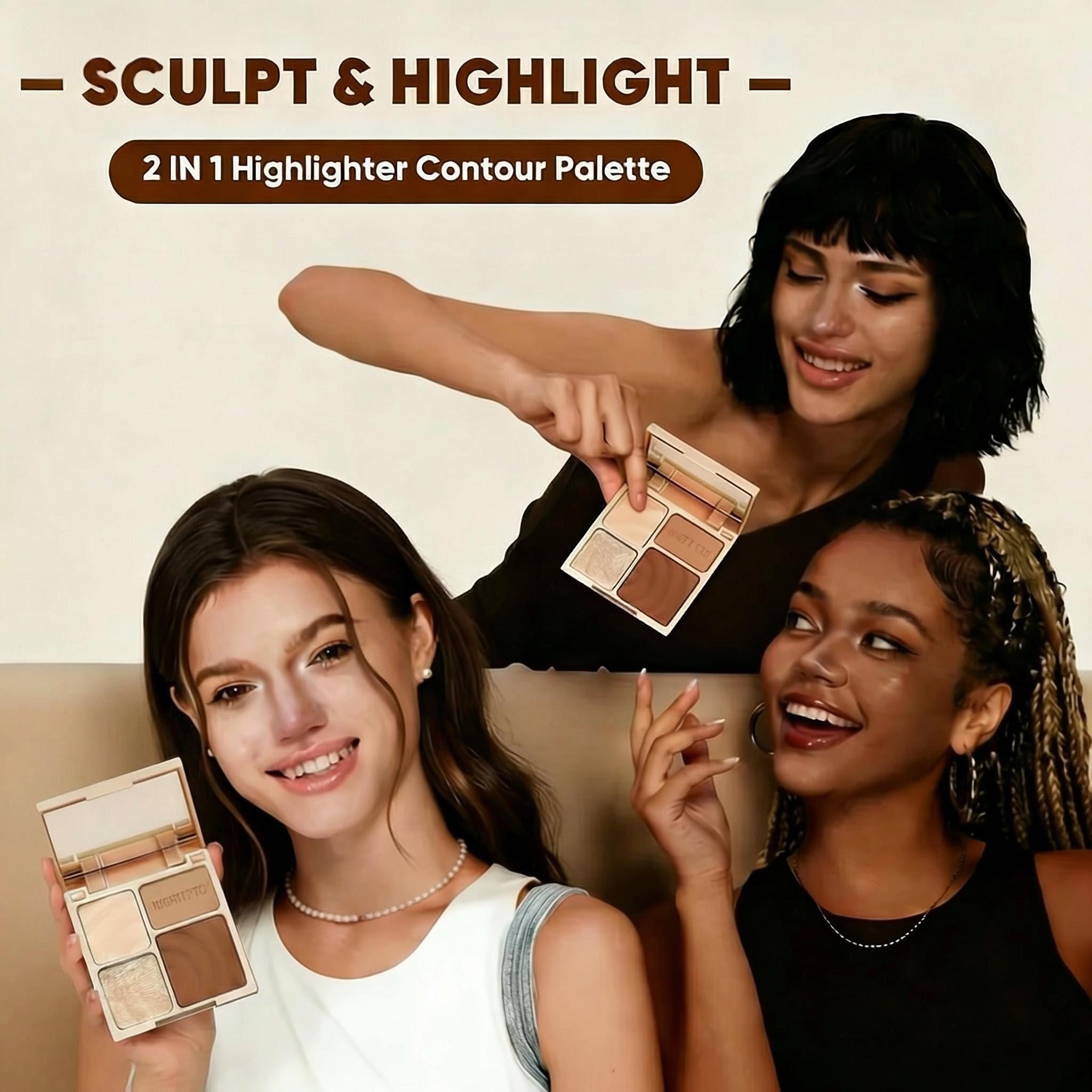 4-Color Highlighter And Contour Palette,  Matte Highlighter And Shading Ideal For Beginners Parties Gift For Friends Girlfriend Fashion Woman Teen Trendy Halloween Makeup Pumpkin Fall Winter Makeup Cosmetics, lightweight makeup