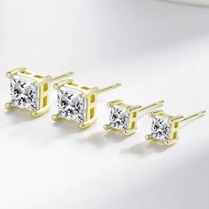 Classic & Minimalist Stud Earring Set (4 Pairs)，Princess-Cut Diamond Stud Earrings，Gift Idea For Her