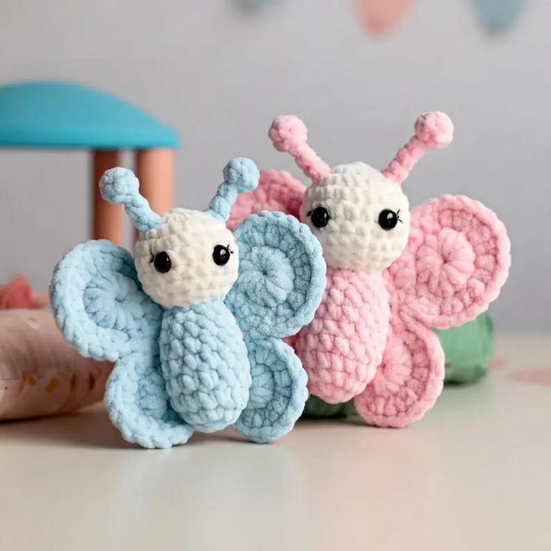 Baby Butterfly Crochet , Easter Crochet, Amigurumi Butterfly Cute Chunky Spring Small Beginner Crochet Projects Chenille Yarn