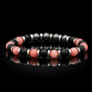 Men's Bracelet for Resilience, Joy & Protection: Onyx Matte, Chalcedony, Hematite & Silver Steel