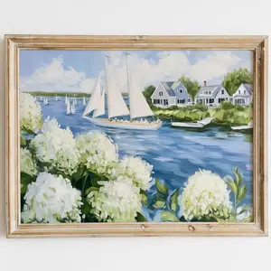 Nantucket Sailboat Art Print | Hydrangea Coastal Wall Decor | Seaside Cottage Summer Style | New England Watercolor | Beach House Printable | Framless Poster S