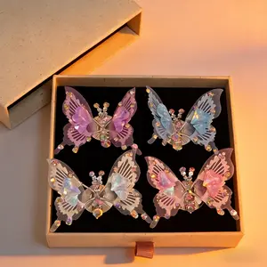 4PCS Flying Butterfly Decor Set for Car & Room - Pink Purple White Blue, Adhesive Metal Rhinestone Charms, Unique Gift Idea
