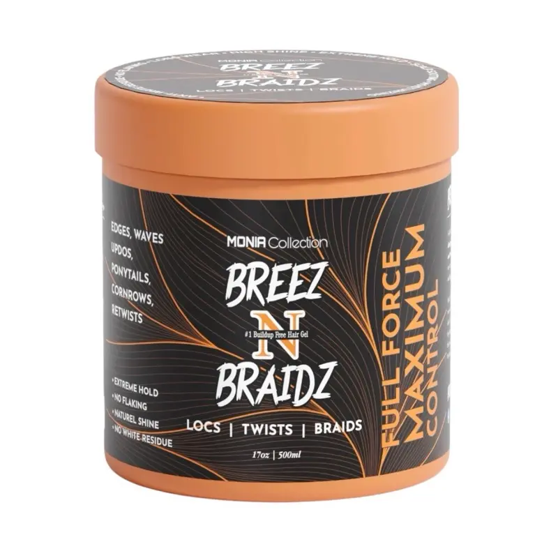 BREEZ N BRAIDZ  Orange Jar 500ml Braiding Gel - Full Force Maximum Control for Locs Twists Braids