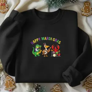 Minimalist Mardi Gras Embroidered Sweatshirt, Classic Carnival Varsity Hoodie, Arched Fat Tuesday NOLA Shirt