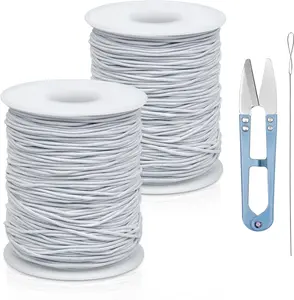 2 Rolls, White Elastic Bracelet String Total 330 Feet,1mm,1.2mm,1.5mm Elastic Beading Cord Stretchy String with Scissors and Beading Needle