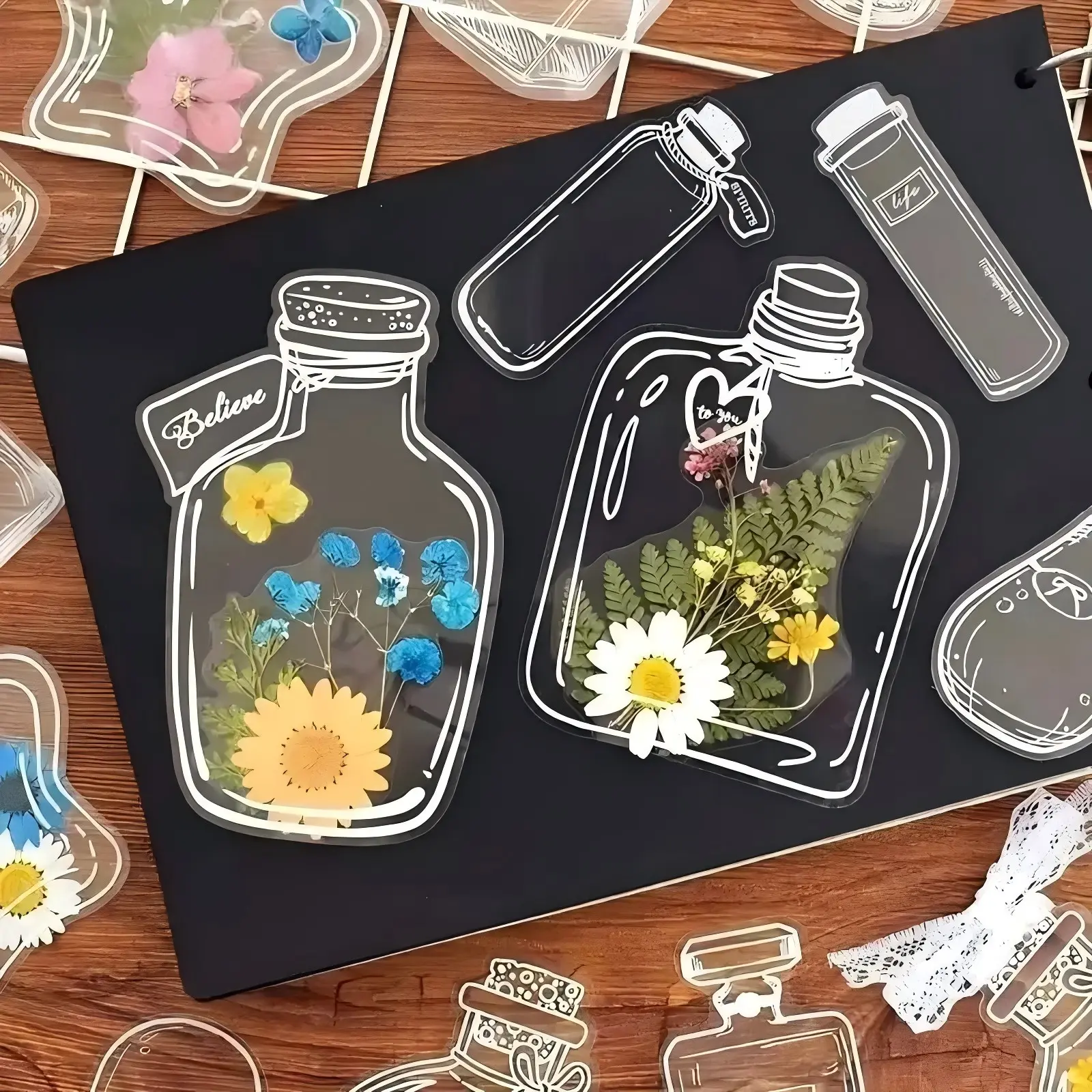 20PCS Random Pattern Clear Dried Flower Bookmarks,DIY Bookmarks, Glassware Personalized Stickers, NaturalFlower Bookmarks, Bookmark Stickers, Bookmark Crafts For Spring gifts, Decorative