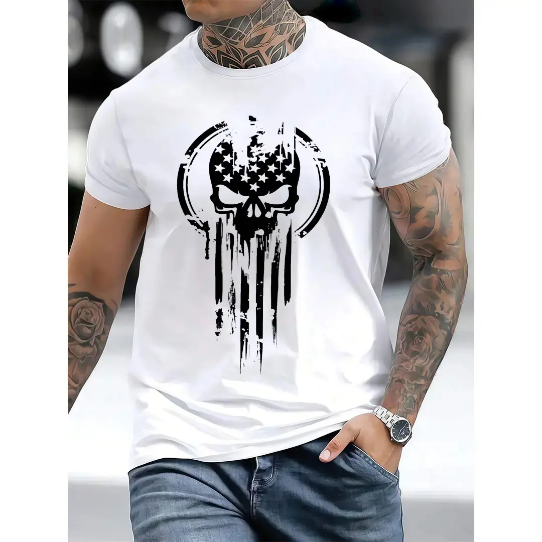 Men's American Warrior Graphic T-Shirt - Casual Crew Neck Shortsleeve Lightweight Cotton Fabric Apparel, Relaxed Fit, All-Season Sports & Outdoor Top, Streetwear, Graphics, Round Neck, Tshirt, Unisex