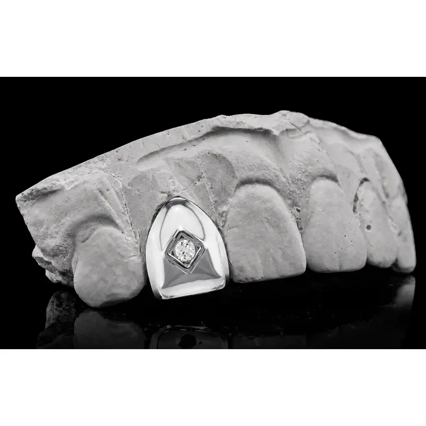 Silver Single Centered Diamond Grillz Tooth Cap