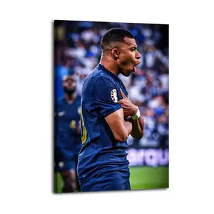 OneSoccer Superstar Kieran Mbappe Canvas Wall Art - Brilliant Blue And Yellow Jersey, Pensive Pose with Arm Restraint,Decorative Posters,Stylish and Creative Wall Decorations, Suitable for Bedrooms, Offices, Apartments, Dormitories, Etc,Art Prints. high-q