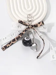 Cool and stylish practical texture leopard print size 8 ball pendant, leopard print bow+lace ribbon, black 8 billiards+heart pendant, exquisite and sweet style, versatile bag/key, Keychain for bags, can be given to friends