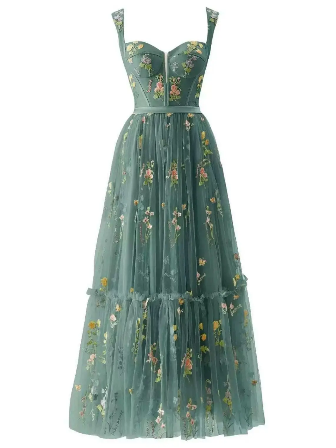 RETRO STAGE Women's Floral Mesh Dress, 1930s Style Sleeveless Ankle Length Gown with a Boned Lace-Up Bodice for Wedding Guests, Casual Fashionable Dress, Wedding Guest Dresses