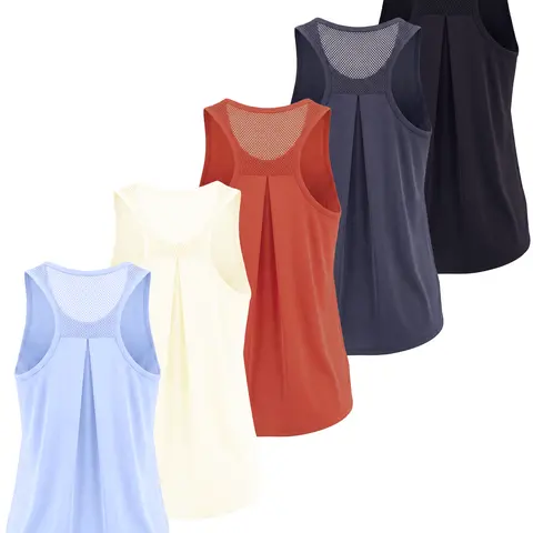 Real Essentials 5 Pack: Women's Racerback Athletic Tank Top Mesh Back Dry-Fit Sleeveless Shirt for Workout Running Gym (Plus)