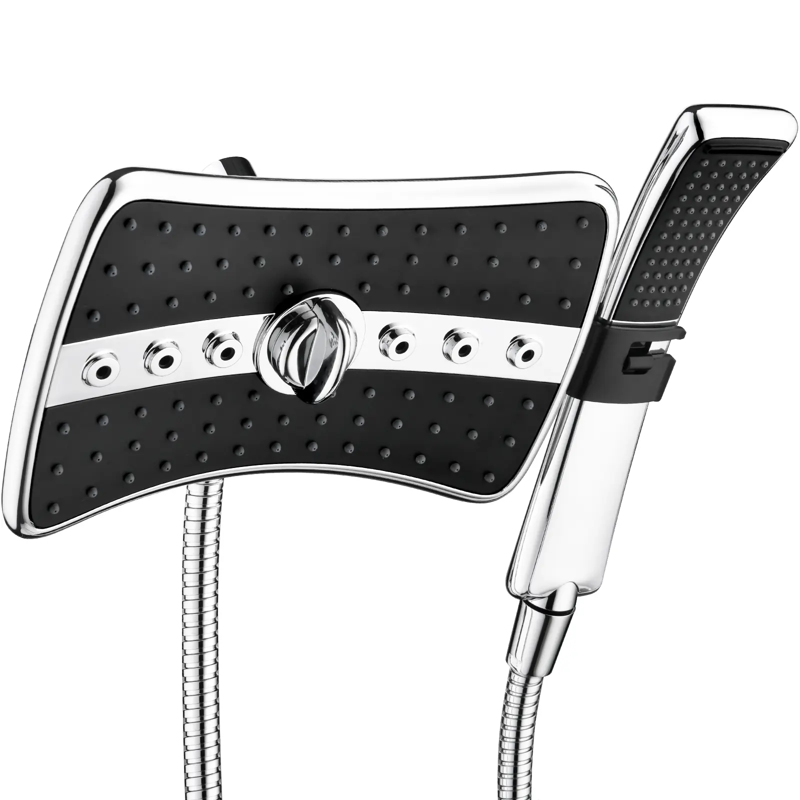 BRIGHT SHOWERS Dual Shower Head Combo Set, Handheld Showerhead Rainfall Shower Head Combo with Black Face, 60 Inch Long Stainless Steel Shower Hose
