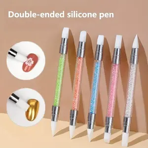 5Pcs Nail Art Sculpture Pen Dual Tipped Silicone Nail Tools Nail Art Acrylic Pen Silicone Brushes for Resin Nail Art Tools for Design Nail Foil Carving Drawing Effect Shaping Drawing