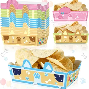 24Pcs Blue Dog Disposable Paper Food Trays - Party Supplies Blue Theme Birthday Party and Baby Shower - Cartoon Dog Theme Birthday Party Decorations