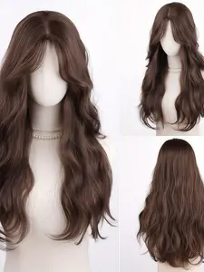 26 Inch Import Silk No Bangs Middle Part Long Hair Highlights Smooth Natural Breathable Comfort Fit, Synthetic Hair Wigs Body Wave Wig Curly Wig for All Seasons