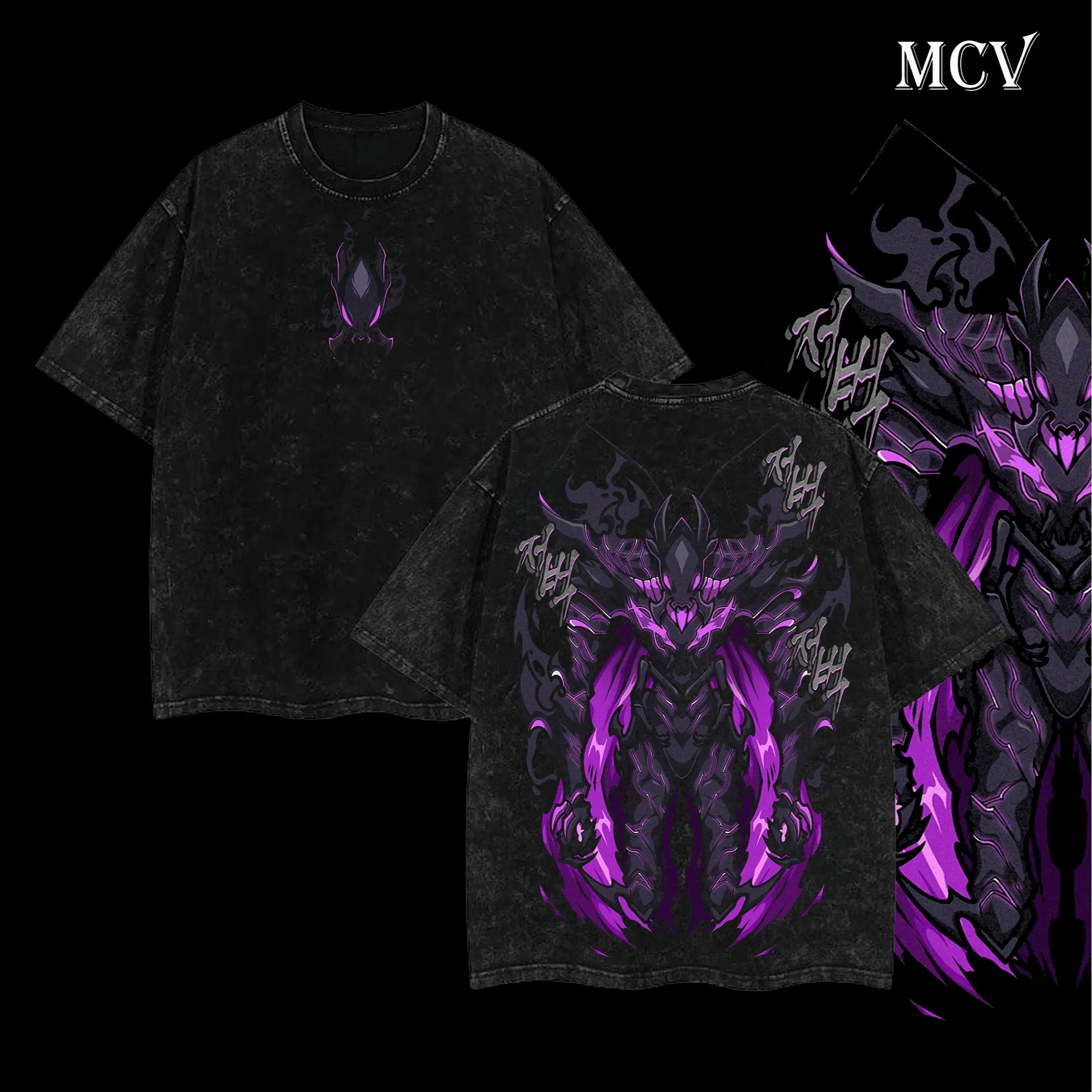[COLLECTION] Solo Leveling Shadow Soldiers BERU, IGRIS, IRON, TUSK Unisex Oversized Soft Apparel Tops - Double Printed Vintage Washed Heavyweight Cotton T-Shirt