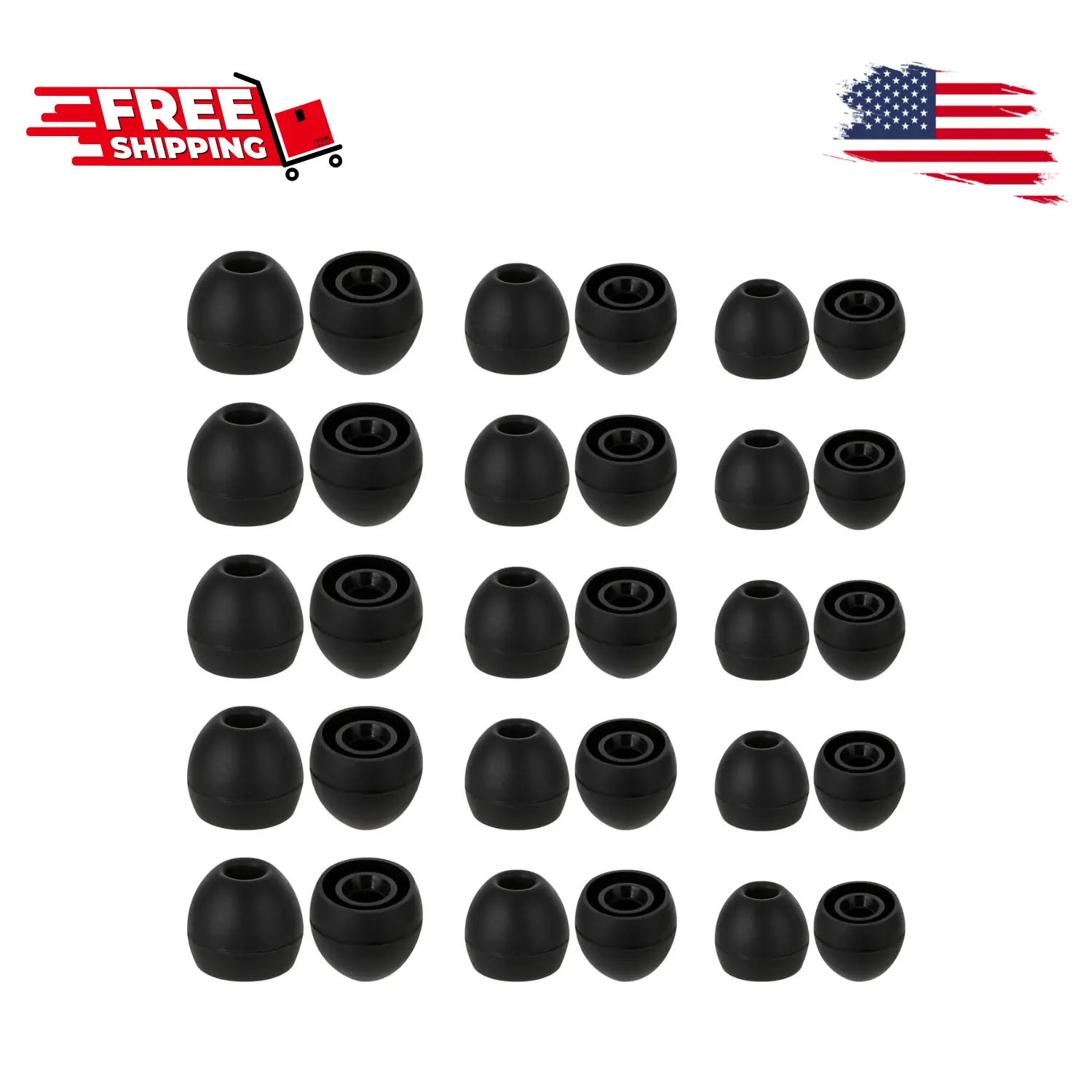 15 Pairs Silicone Ear Bud Replacement Pieces, Black