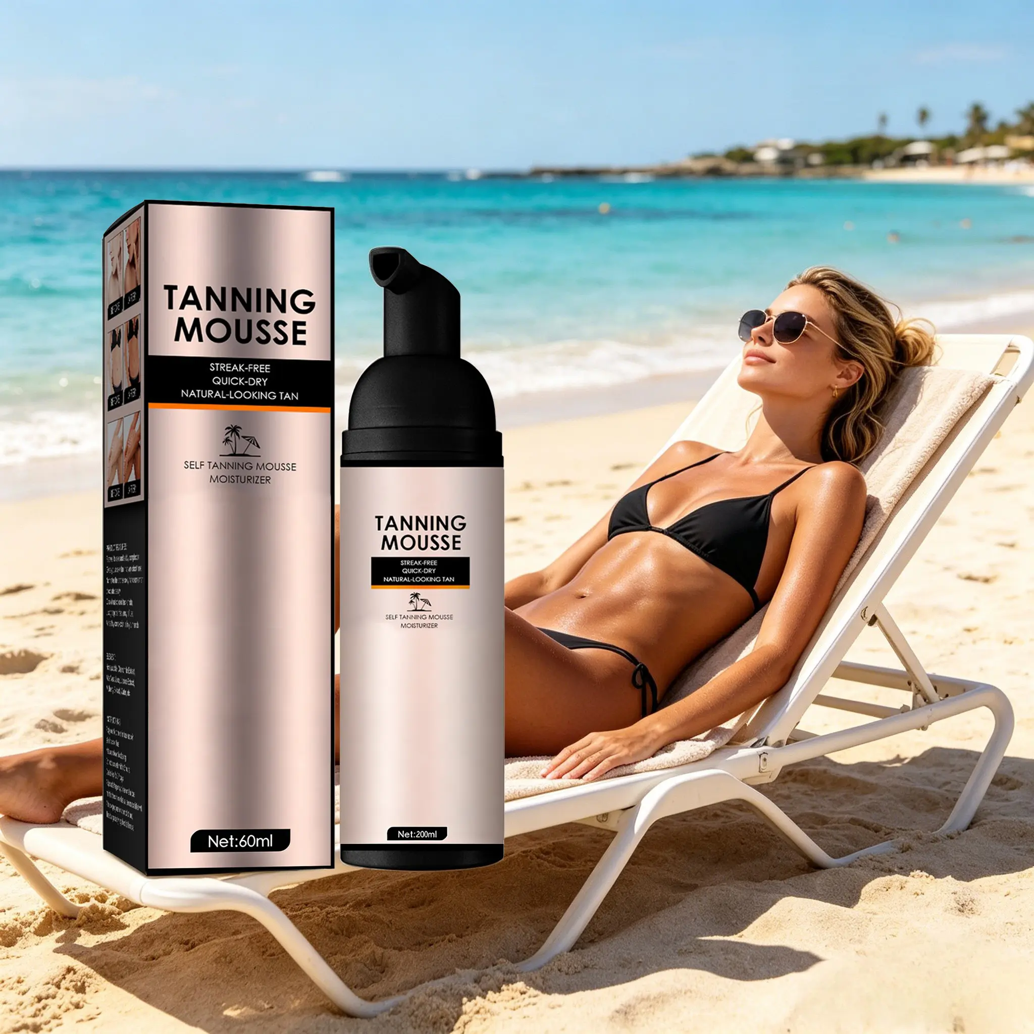 Botanical Gradual Self-Tanner Mousse - 60ml Sunless Tanning Body Care for Adults, Glycerin-Infused with Sunflower Extract & Calendula Extract, Hydrating Fast-Absorb Formula, Even Glow, Color Correction, All Skin Types, 3-4 Hours Development