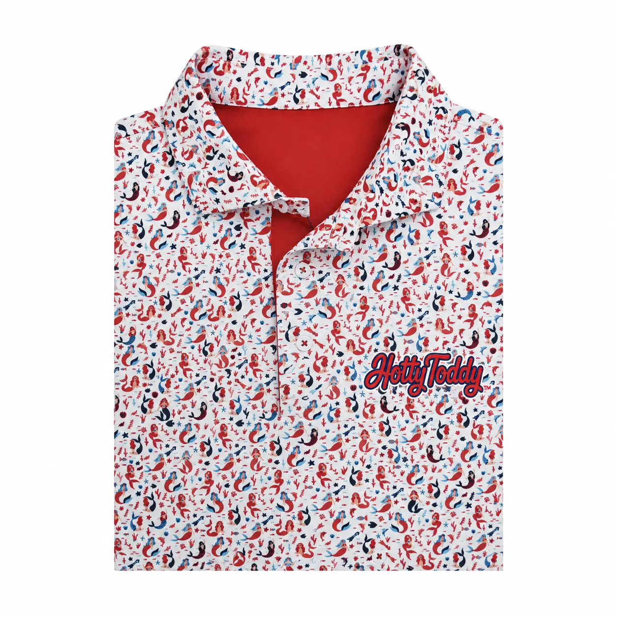 Men's Nautical Print Polo Shirt, White Performance Golf Polo with Coastal Sea Life Pattern, Breathable Short Sleeve Casual Collared Shirt