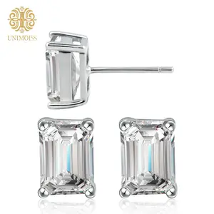 Unimoiss Square Lab-Created Moissanite Earrings, VVS Grade, S925 Silver Emerald-Cut Stud Earrings, Non-Fading Hypoallergenic Ear Backs.​Unisex and versatile, perfect for daily wear, parties, and gift-giving for occasions like birthdays and anniversaries