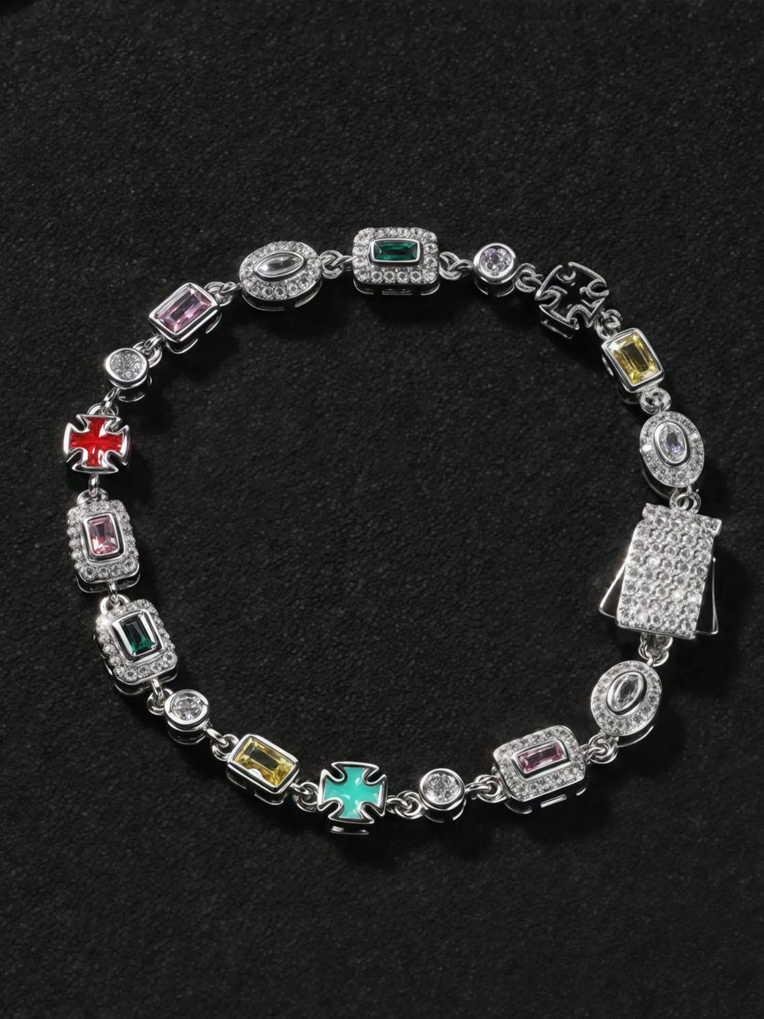 Trendy Unisex Rhinestone Decor High Quality Bracelet, New European & American Hip Hop Style, 6mm Colored Artificial Gemstones, Fashion Jewelry Gift Ideas, Exquisite Trendy Bracelet, Rhinestone Decorated Bracelet, Fashionable Bracelet