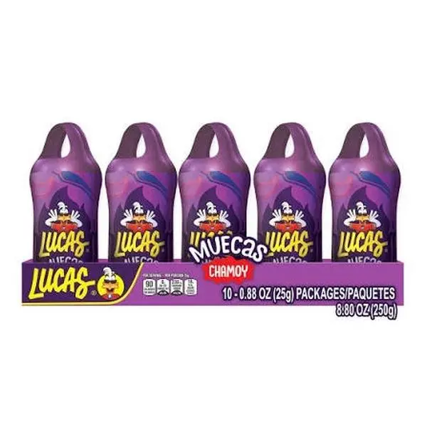 Lucas Muecas Assorted Flavor Spicy Fruit-Flavored Packaged Lollipops with Chile Powder, 10-Piece Sweet Candy Snack, Assorted Flavor Lollipops
