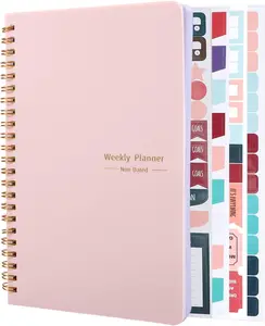 Undated Weekly Planner with Habit Tracker, 52 Weeks to Do List Notebook A5 Weekly Goal Planner with Spiral Binding & Stickers Home Work School Supplies for Women Girls 8.2" X 5.7" - Pink Thboxes
